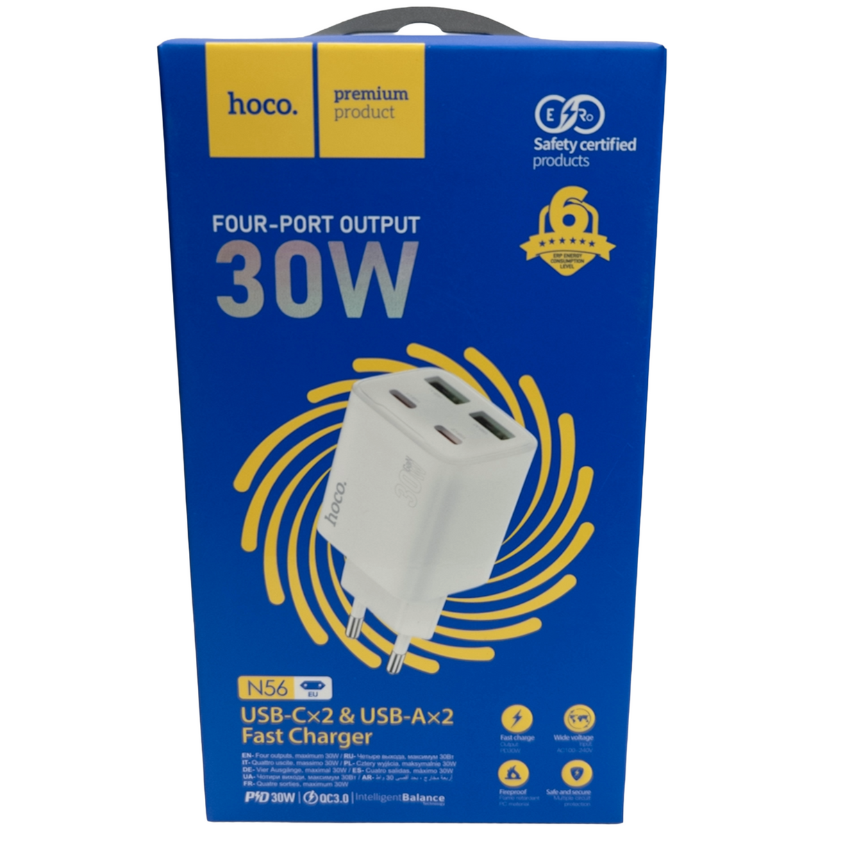 Nabíjačka na mobil pre 4 porty (USB - TYPE-C) 20W bielá N56