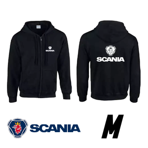 Čierna mikina s kapucňou so značkou Scania