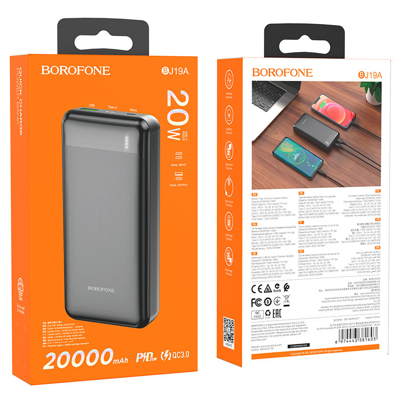 Powerbanka 20 000 mAh, 20W Rýchlonabíjanie (QC3.0 + PD) J19A