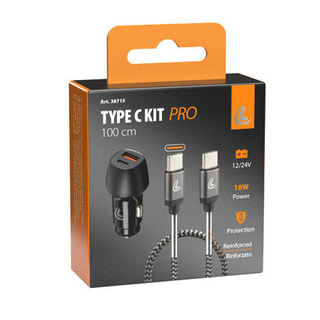 Sada rýchlej nabíjačky do auta (USB-C) 2 v 1 Type C Pro   PD / QC 3.0   18W   12/24V