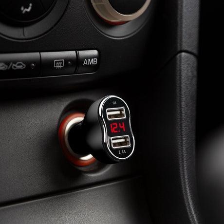 12/24V USB nabíjačka s voltmetrom čierna pre auto zapaľovač