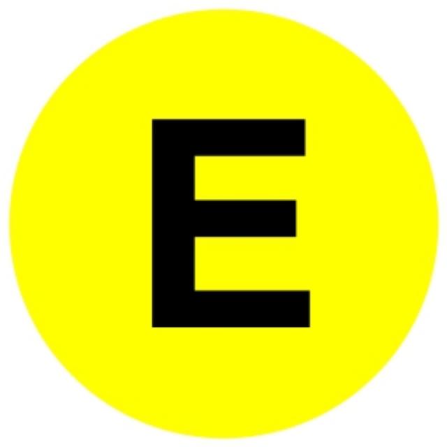 Nálepka E (čierne E v žltom kruhu) 22 cm