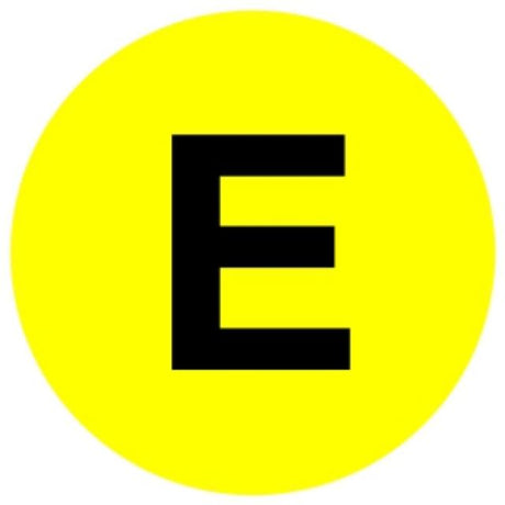 Nálepka E (čierne E v žltom kruhu) 22 cm