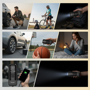 Mini kompresor do auta vstavanou led baterkou a powerbankou