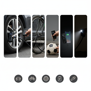 Mini kompresor do auta vstavanou led baterkou a powerbankou